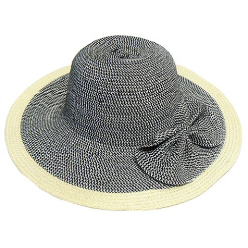 Straw Big Rim Hat w/ Bow - Black - HT-M11BK